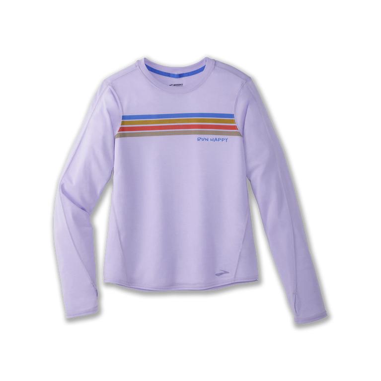 Brooks Distance Graphic - Womens Long Sleeve Running Shirt - Heather Violet Dash/Stripe/Grey (09873G